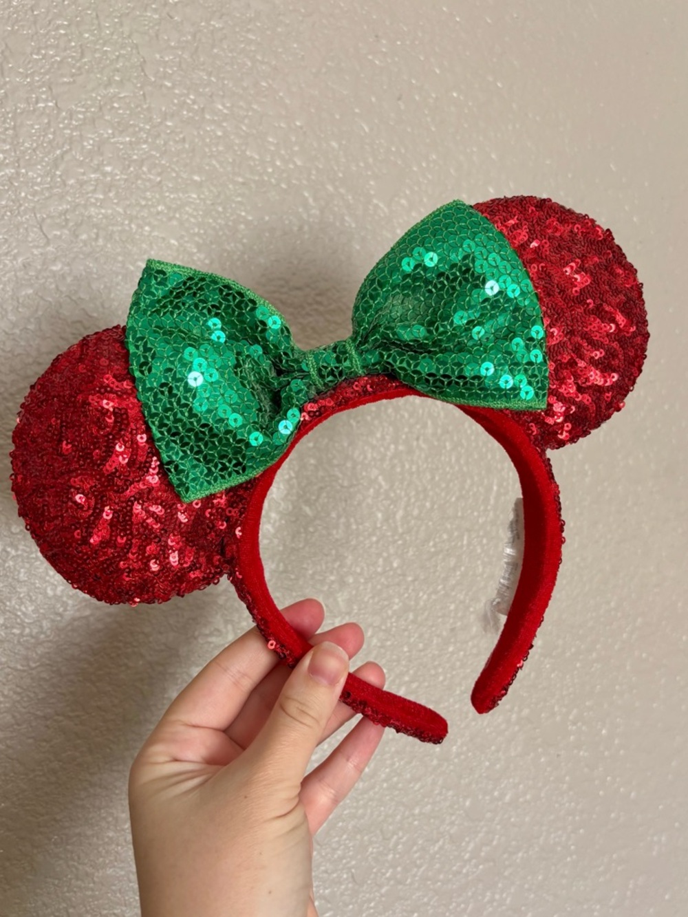 Disney Red and Green Christmas Themed Sequin Minnie Mouse Ears Headband